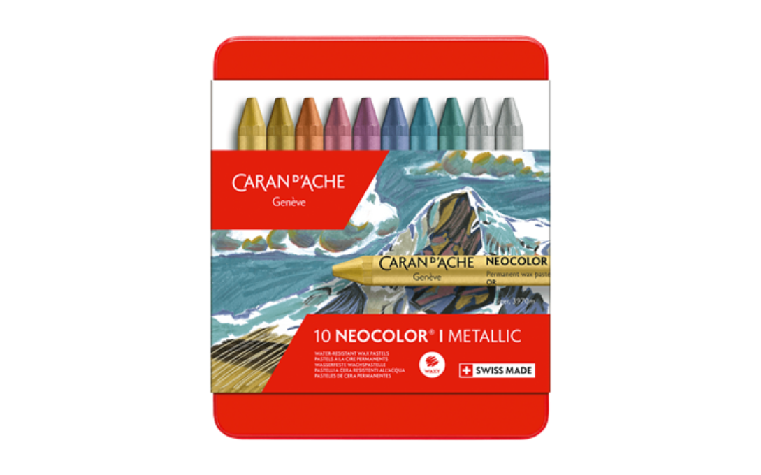 CARAN D'ACHE Neocolor I Wax Pastels Metal Box 10 Metallic Pastels