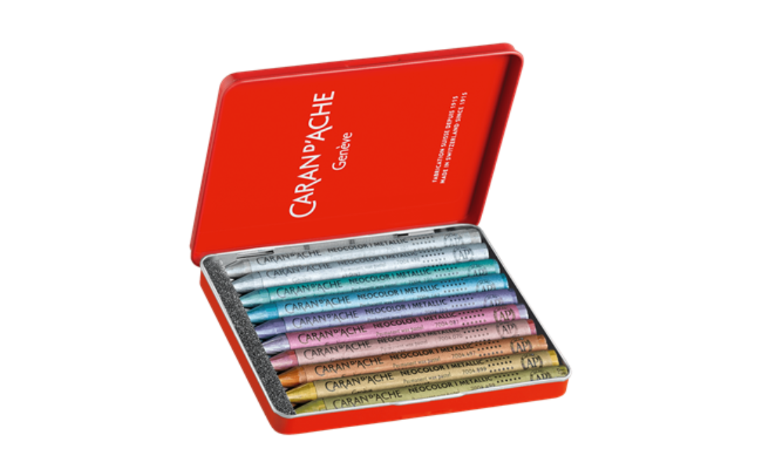 CARAN D'ACHE Neocolor I Wax Pastels Metal Box 10 Metallic Pastels