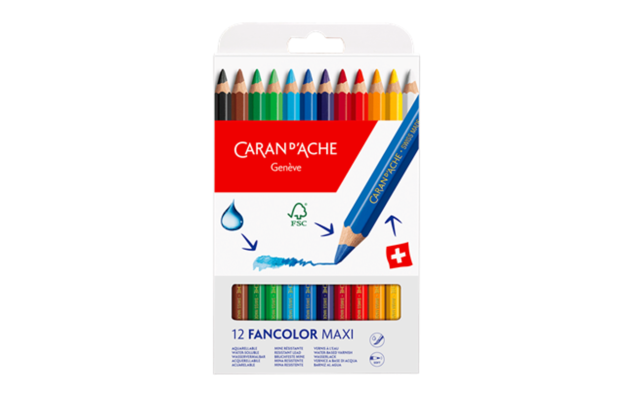 CARAN D'ACHE Fancolor Maxi 12 Color Pencils Cardboard Box