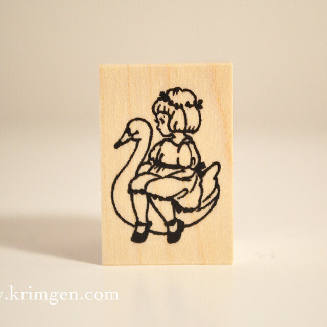 KRIMGEN Wooden Rubber Stamp Girl & Goose