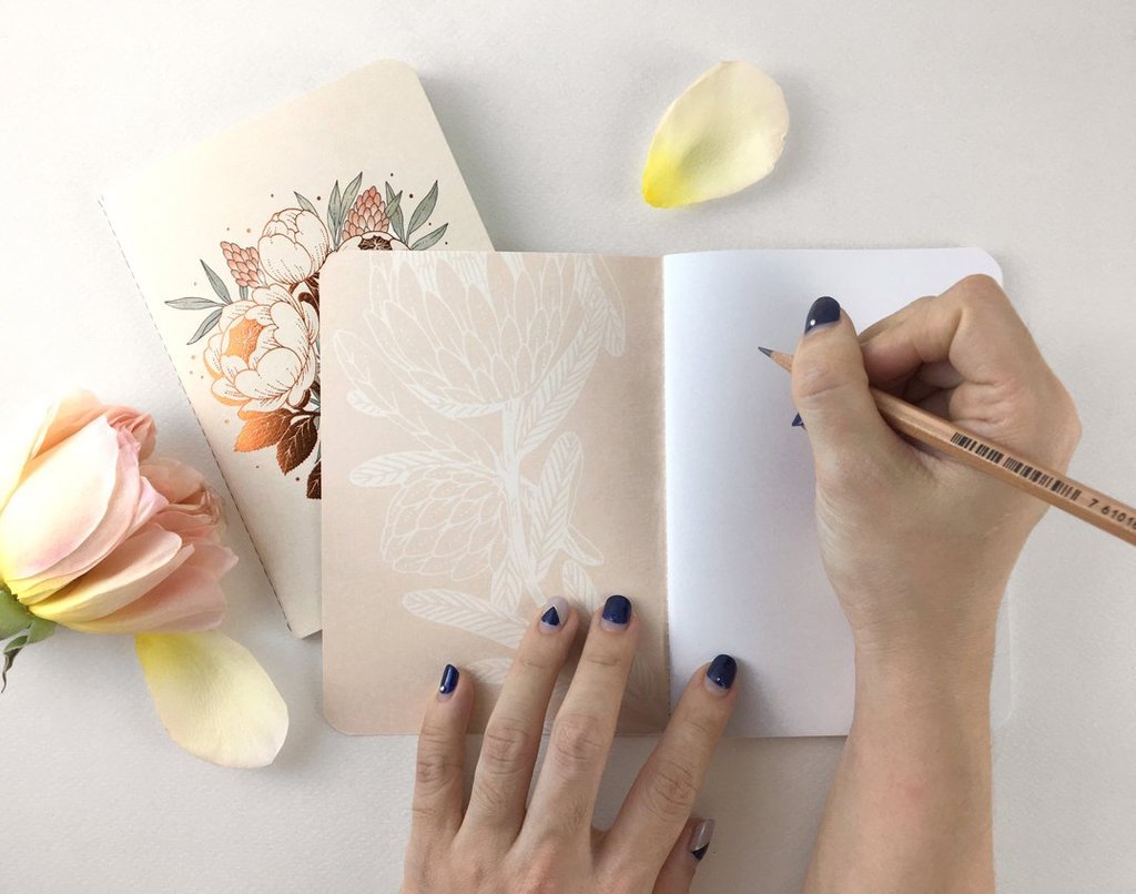 WHIMSY WHIMSICAL Pocket Notebook Copper Foil Rabbit & King Protea