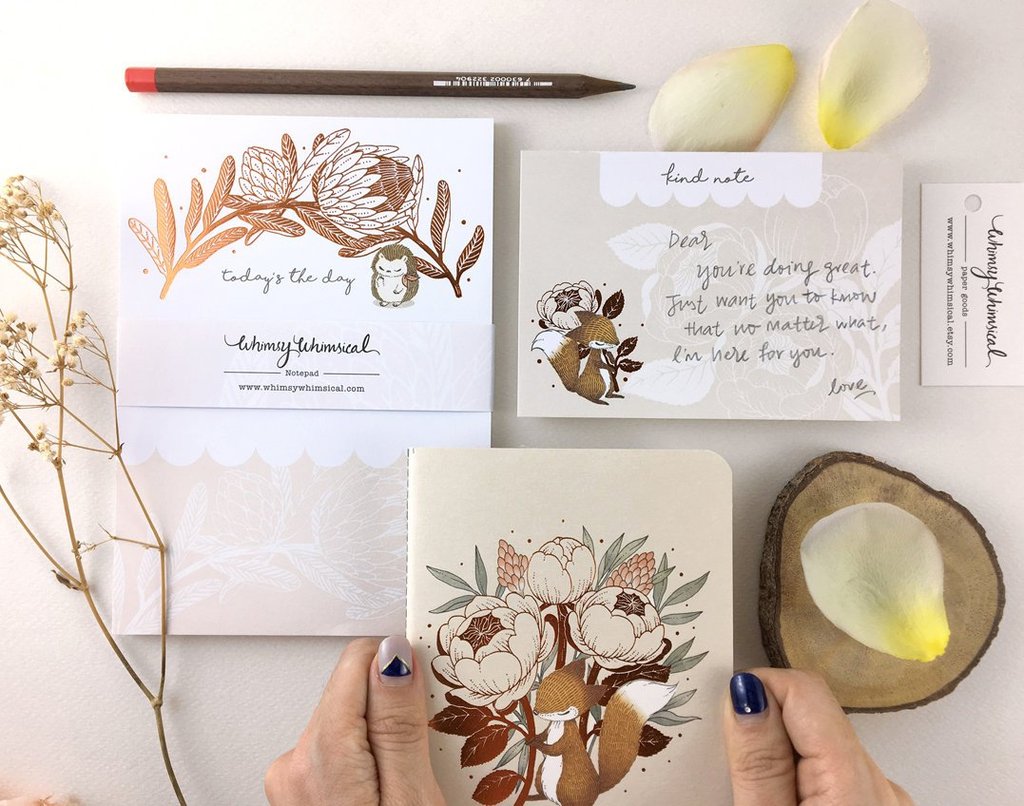 WHIMSY WHIMSICAL Pocket Notebook Copper Foil Rabbit & King Protea