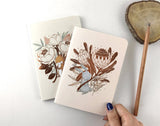 WHIMSY WHIMSICAL Pocket Notebook Copper Foil Rabbit & King Protea