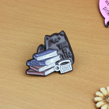 SUPA LUNA Enamel Pin Cat-Book & Coffee Is Life