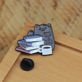 SUPA LUNA Enamel Pin Cat-Book & Coffee Is Life