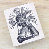 100 PROOF PRESS Wooden Rubber Stamp Lady Behind The Mask