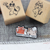 SUPA LUNA Enamel Pin Cats Shhh Coffee First