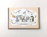 WHIMSY WHIMSICAL Greeting Card Copper Foil Happy Birthday, Animals On Parade