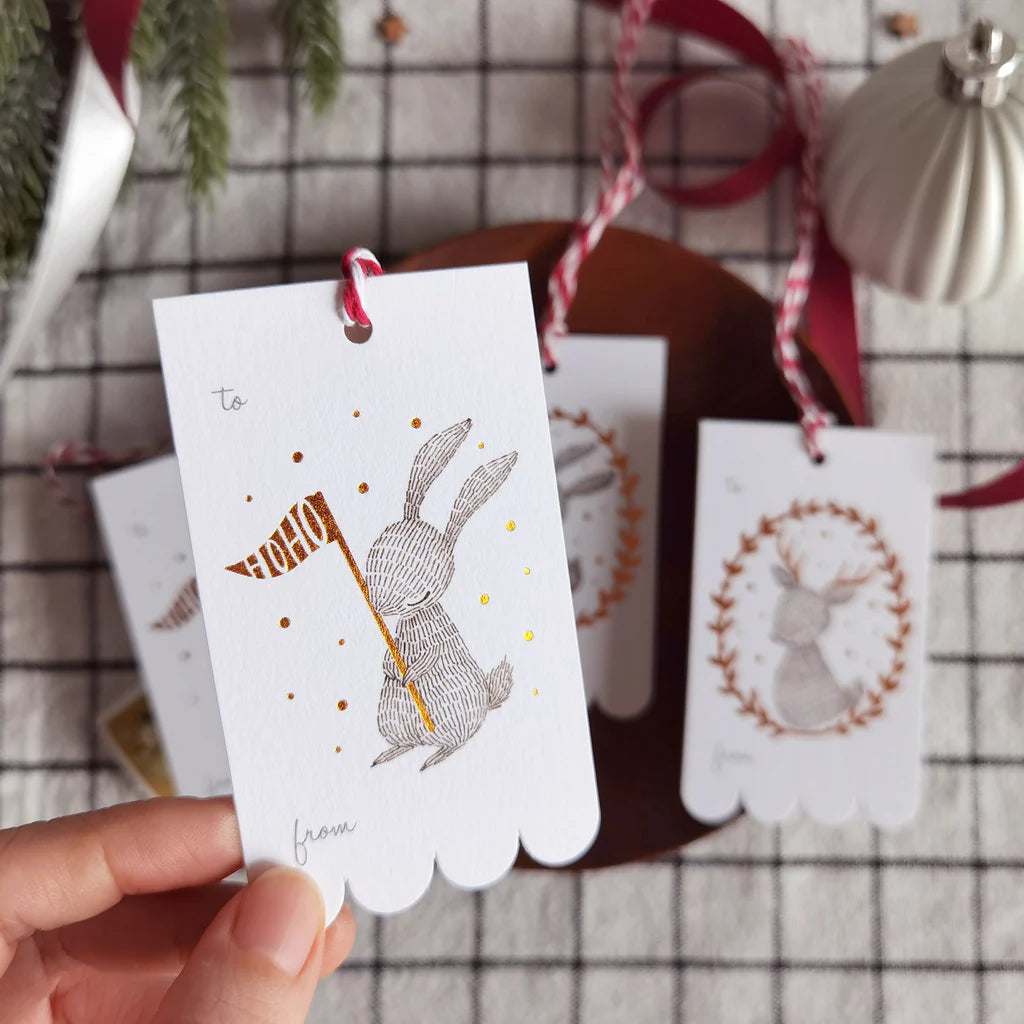 WW Christmas Gift Tag Copper Foil Reindeer Wreath