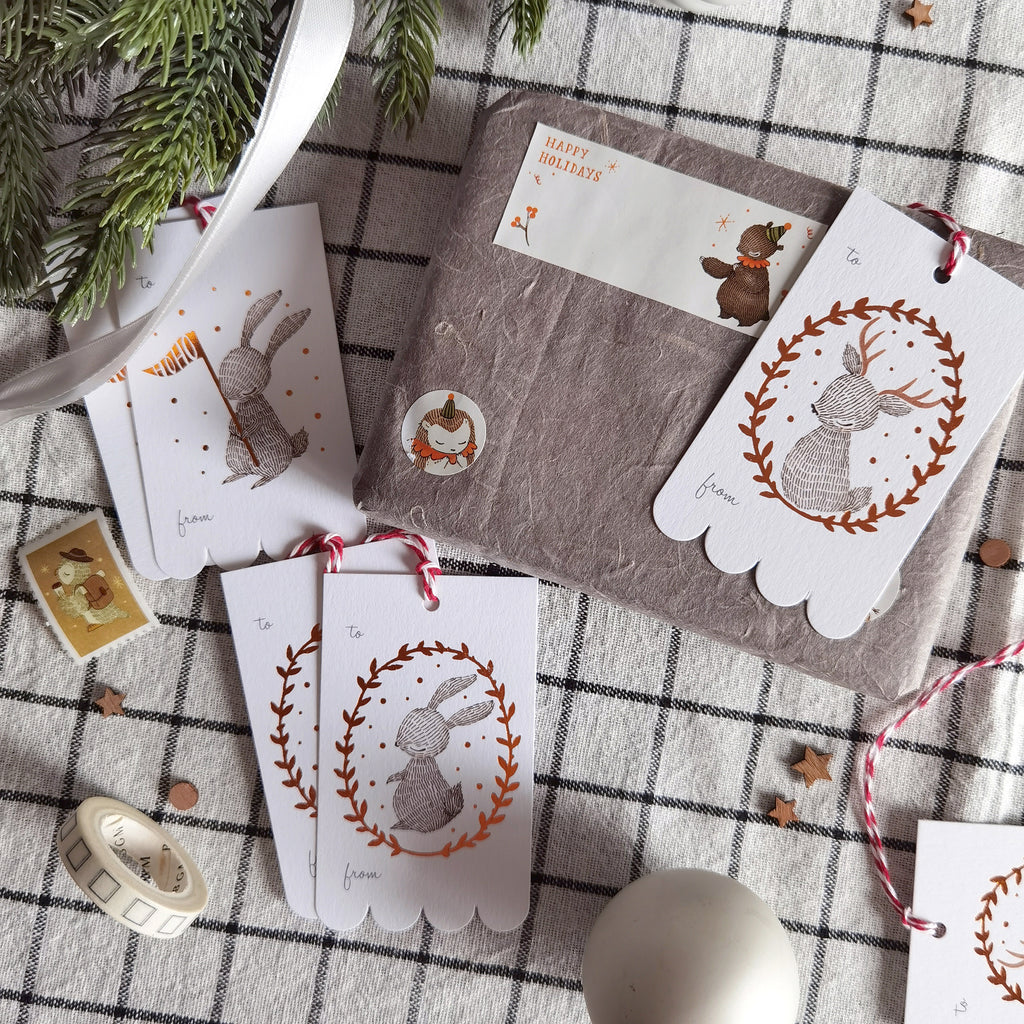 WW Christmas Gift Tag Copper Foil Reindeer Wreath