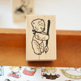 KRIMGEN Wooden Rubber Stamp Bear Standing & Holding Pen