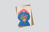 EJMEMENTO Greeting Card Big Girl with A bouquet of Flowers