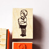 KRIMGEN Wooden Rubber Stamp Girl & Cat