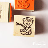 KRIMGEN Wooden Rubber Stamp Bear Sitting & Holding Pen