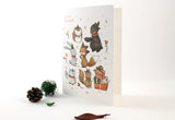 WHIMSY WHIMSICAL Greeting Card Copper Foil Happy Holidays with Woodland Elves