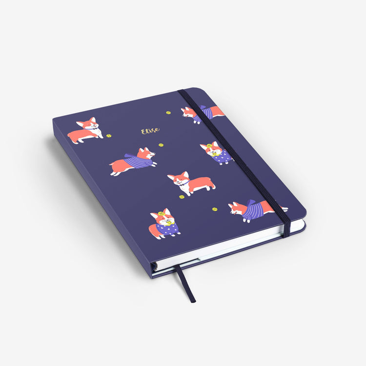 MOSSERY Refillable Wirebound Notebook Corgi Navy Dotted