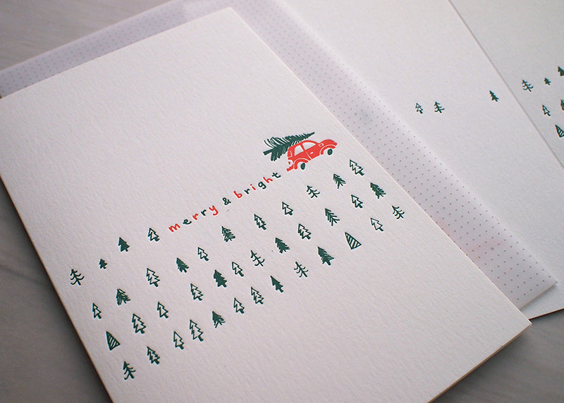 Red Car Pine Tree Christmas Card