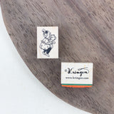 KRIMGEN Wooden Rubber Stamp Girl Playing with Bear