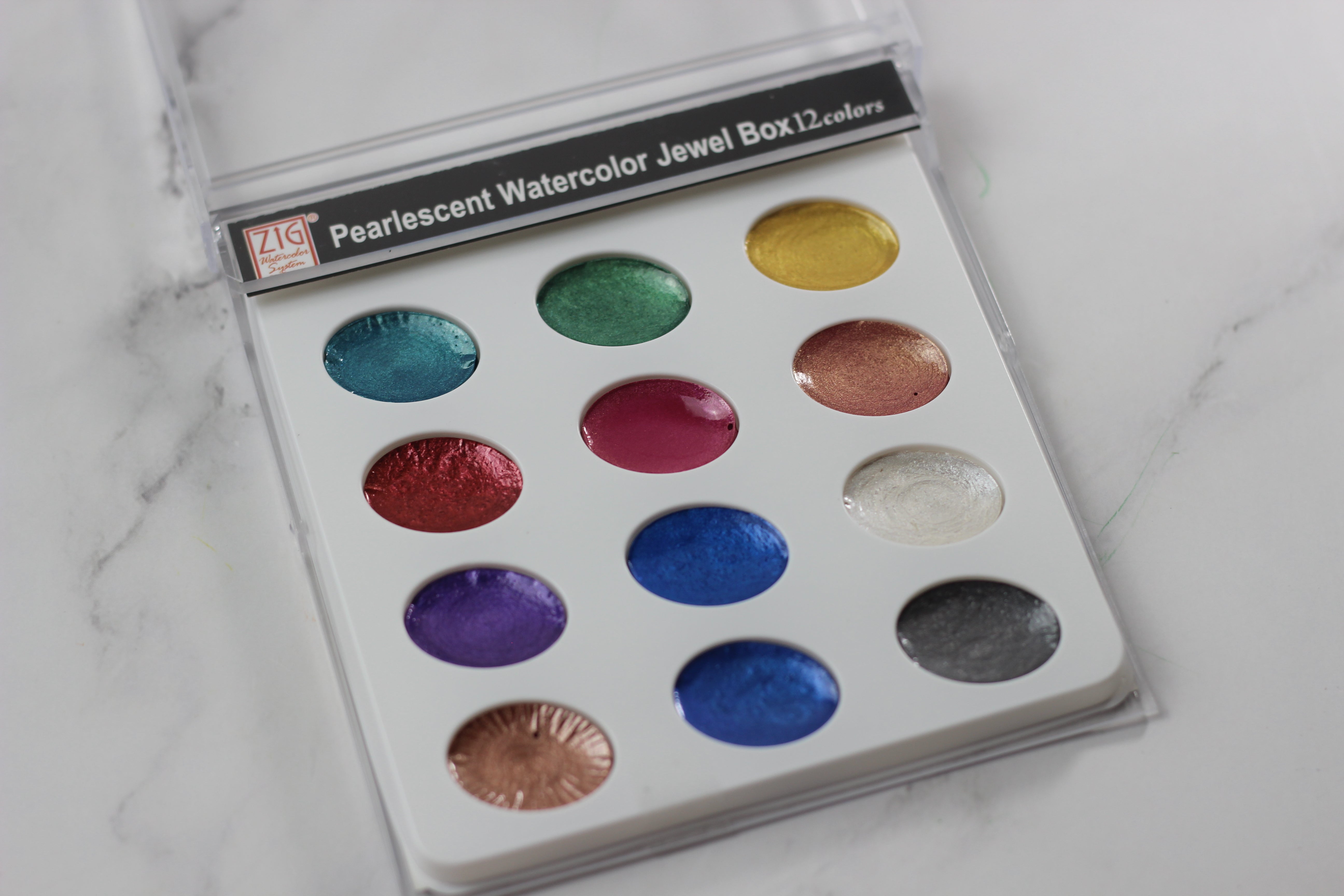 Kuretake Pearlescent Watercolour Paints Jewel Box - 12 Colours