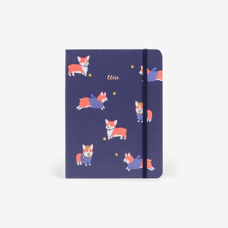MOSSERY Refillable Wirebound Notebook Corgi Navy Dotted
