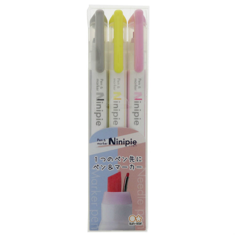 SUN-STAR Ninipie Marker Pen+Highlighter 3 Colors P+Y+BL Set