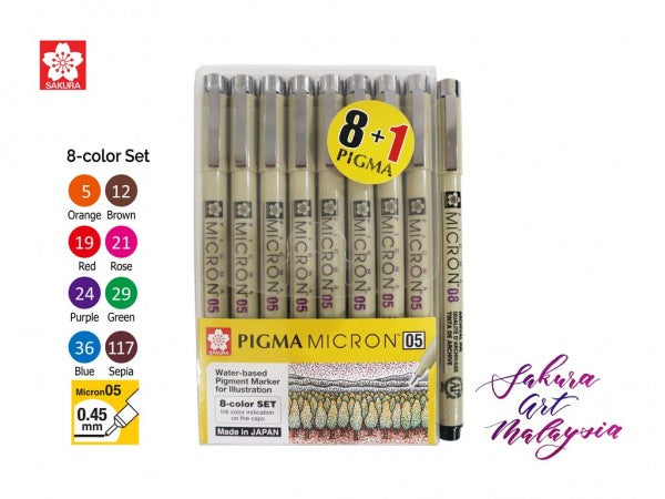 SAKURA Pigma Micron Pen 8'S+1 Colors Set – WRITER Stationery Store