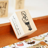 KRIMGEN Wooden Rubber Stamp Girl & Cat