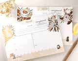 WHIMSY WHIMSICAL Weekly Planner Copper Foil Rabbit, Hedgehog & King Protea