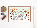 WHIMSY WHIMSICAL Greeting Card Copper Foil Let's Celebrate, Hip Hip Hooray